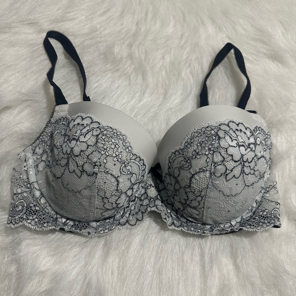 VICTORIA'S SECRET DREAM ANGELS WHITE BLACK LACE BLING PUSH UP BRA